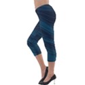 Abstract Glowing Blue Wave Lines Pattern With Particles Elements Dark Background Lightweight Velour Capri Leggings  View3