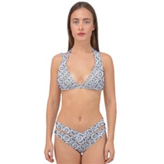 Black And White Baroque Ornate Print Pattern Double Strap Halter Bikini Set by dflcprintsclothing