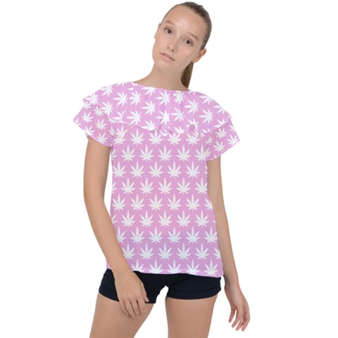 Kawaii Cannabis  Ruffle Collar Chiffon Blouse by thethiiird