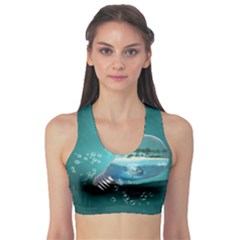 Awesome Light Bulb With Tropical Island Sports Bra by FantasyWorld7