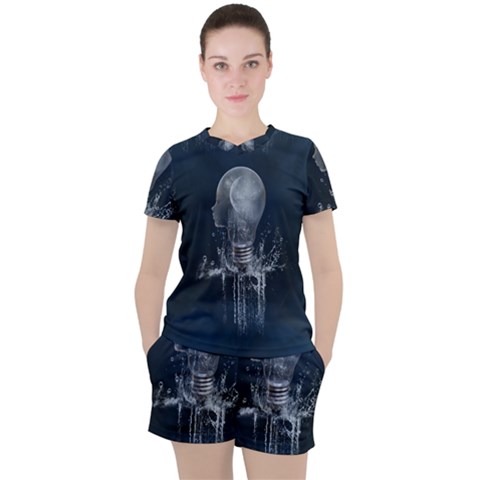 Awesome Light Bulb Women s Tee And Shorts Set by FantasyWorld7
