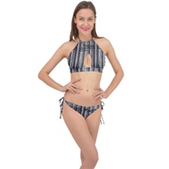 Architecture Structure Glass Metal Cross Front Halter Bikini Set by Vaneshart