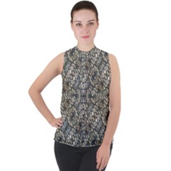 Urban Art Textured Print Pattern Mock Neck Chiffon Sleeveless Top by dflcprintsclothing