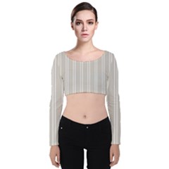 Nice Stripes - Abalone Grey Velvet Long Sleeve Crop Top by FashionBoulevard
