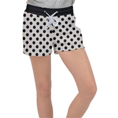 Polka Dots - Black On Abalone Grey Velour Lounge Shorts by FashionBoulevard