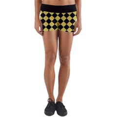 Block Fiesta Black And Ceylon Yellow Yoga Shorts by FashionBoulevard