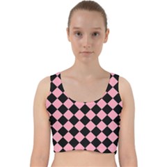 Block Fiesta Black And Flamingo Pink Velvet Racer Back Crop Top by FashionBoulevard