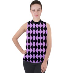 Block Fiesta Black And Lavender Purple Mock Neck Chiffon Sleeveless Top by FashionBoulevard