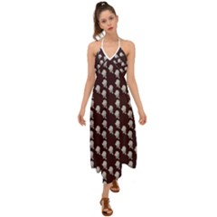 White Rose In Maroon Halter Tie Back Dress  by snowwhitegirl