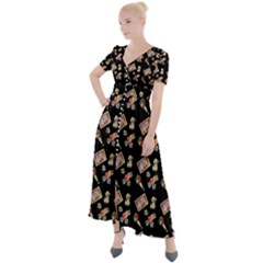 Robin Art Black Pattern Button Up Short Sleeve Maxi Dress by snowwhitegirl