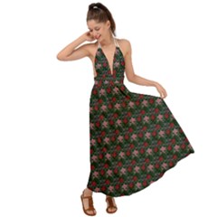 Dark Floral Butterfly Teal Bats Lip Green Small Backless Maxi Beach Dress by snowwhitegirl