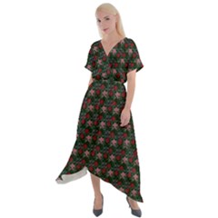 Dark Floral Butterfly Teal Bats Lip Green Small Cross Front Sharkbite Hem Maxi Dress by snowwhitegirl