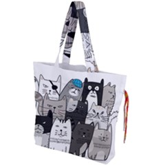 Cute Cat Hand Drawn Cartoon Style Drawstring Tote Bag by Vaneshart