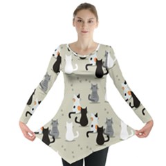 Cute Cat Seamless Pattern Long Sleeve Tunic  by Vaneshart