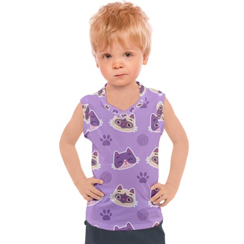Cute Colorful Cat Kitten With Paw Yarn Ball Seamless Pattern Kids  Sport Tank Top by Vaneshart