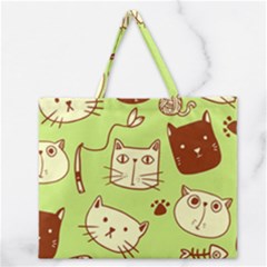 Cute Hand Drawn Cat Seamless Pattern Zipper Large Tote Bag by Vaneshart