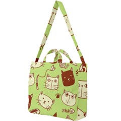 Cute Hand Drawn Cat Seamless Pattern Square Shoulder Tote Bag by Vaneshart