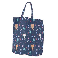 Cute Astronaut Cat With Star Galaxy Elements Seamless Pattern Giant Grocery Tote by Vaneshart