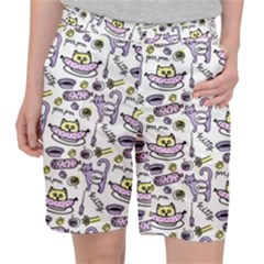 Hand Drawn Cute Cat Pattern Pocket Shorts by Vaneshart