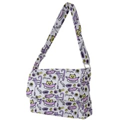 Hand Drawn Cute Cat Pattern Full Print Messenger Bag (l) by Vaneshart