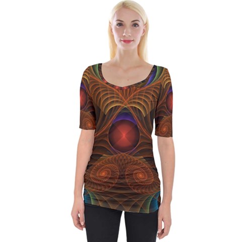 Fractal Fantasy Design Swirl Wide Neckline Tee by Wegoenart