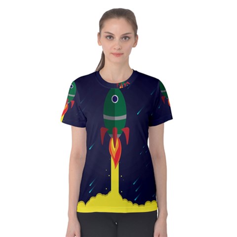 Rocket Halftone Astrology Astronaut Women s Cotton Tee by Wegoenart