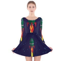 Rocket Halftone Astrology Astronaut Long Sleeve Velvet Skater Dress by Wegoenart