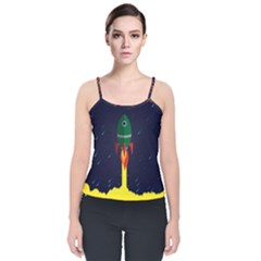 Rocket Halftone Astrology Astronaut Velvet Spaghetti Strap Top by Wegoenart