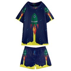 Rocket Halftone Astrology Astronaut Kids  Swim Tee And Shorts Set by Wegoenart