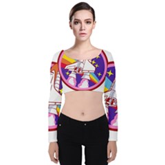 Pink Rainbow Rocket Velvet Long Sleeve Crop Top by Wegoenart