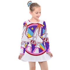Pink Rainbow Rocket Kids  Long Sleeve Dress by Wegoenart