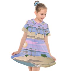Vacation Island Sunset Sunrise Kids  Short Sleeve Shirt Dress by Wegoenart