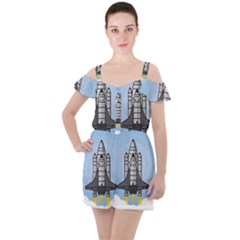 Rocket Shuttle Spaceship Science Ruffle Cut Out Chiffon Playsuit by Wegoenart