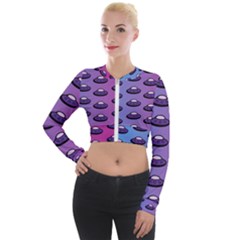 Ufo Alien Pattern Long Sleeve Cropped Velvet Jacket by Wegoenart