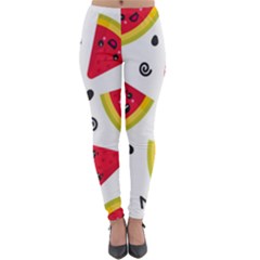 Cute Smiling Watermelon Seamless Pattern White Background Lightweight Velour Leggings by Nexatart