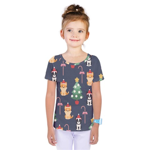Boston Terrier Welsh Corgi Puppies Seamless Pattern Wallpaper Kids  One Piece Tee by Nexatart