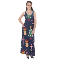 Boston Terrier Welsh Corgi Puppies Seamless Pattern Wallpaper Sleeveless Velour Maxi Dress by Nexatart