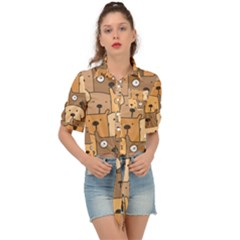 Cute Dog Seamless Pattern Background Tie Front Shirt  by Nexatart