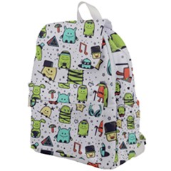 Seamless Pattern With Funny Monsters Cartoon Hand Drawn Characters Colorful Unusual Creatures Top Flap Backpack by Nexatart