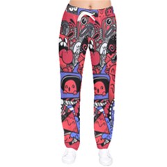 Abstract Grunge Urban Pattern With Monster Character Super Drawing Graffiti Style Vector Illustratio Women Velvet Drawstring Pants by Nexatart
