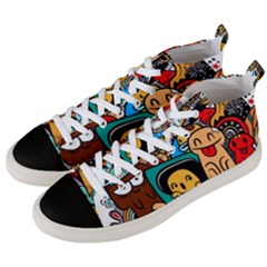 Abstract Grunge Urban Pattern With Monster Character Super Drawing Graffiti Style Men s Mid-top Canvas Sneakers by Nexatart