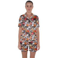 Cute Dog Seamless Pattern Background Satin Short Sleeve Pyjamas Set by Nexatart