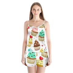 Seamless Pattern Yummy Colored Cupcakes Satin Pajamas Set by Nexatart
