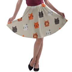 Cat Faces Pattern A-line Skater Skirt by Nexatart