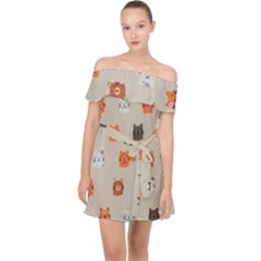 Cat Faces Pattern Off Shoulder Chiffon Dress by Nexatart