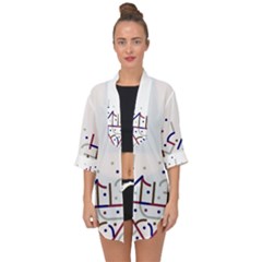 Lines And Dots Motif Geometric Print Open Front Chiffon Kimono by dflcprintsclothing