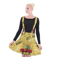 Childish Seamless Pattern With Dino Driver Suspender Skater Skirt by Vaneshart