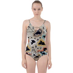 Seamless Pattern With Dinosaurs Silhouette Cut Out Top Tankini Set by Vaneshart