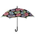 Colorful Donut Seamless Pattern On Black Vector Hook Handle Umbrellas (Large) View3