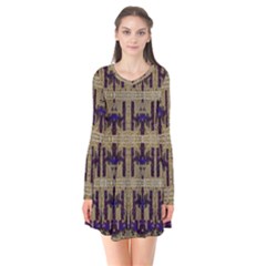 Rainbow Pearls Decorative Long Sleeve V-neck Flare Dress by pepitasart